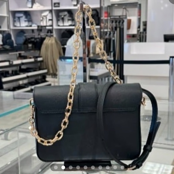 Michael Kors Carmen Medium Flap Chain Shoulder Crossbody Bag Black Haircalf - Picture 11 of 16